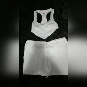 New Pink White Crop Top and Skirt Set